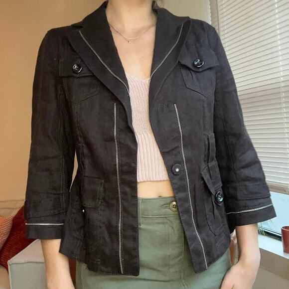 Brown ann taylor linen blend blazer quarter sleeve - Picture 6 of 7